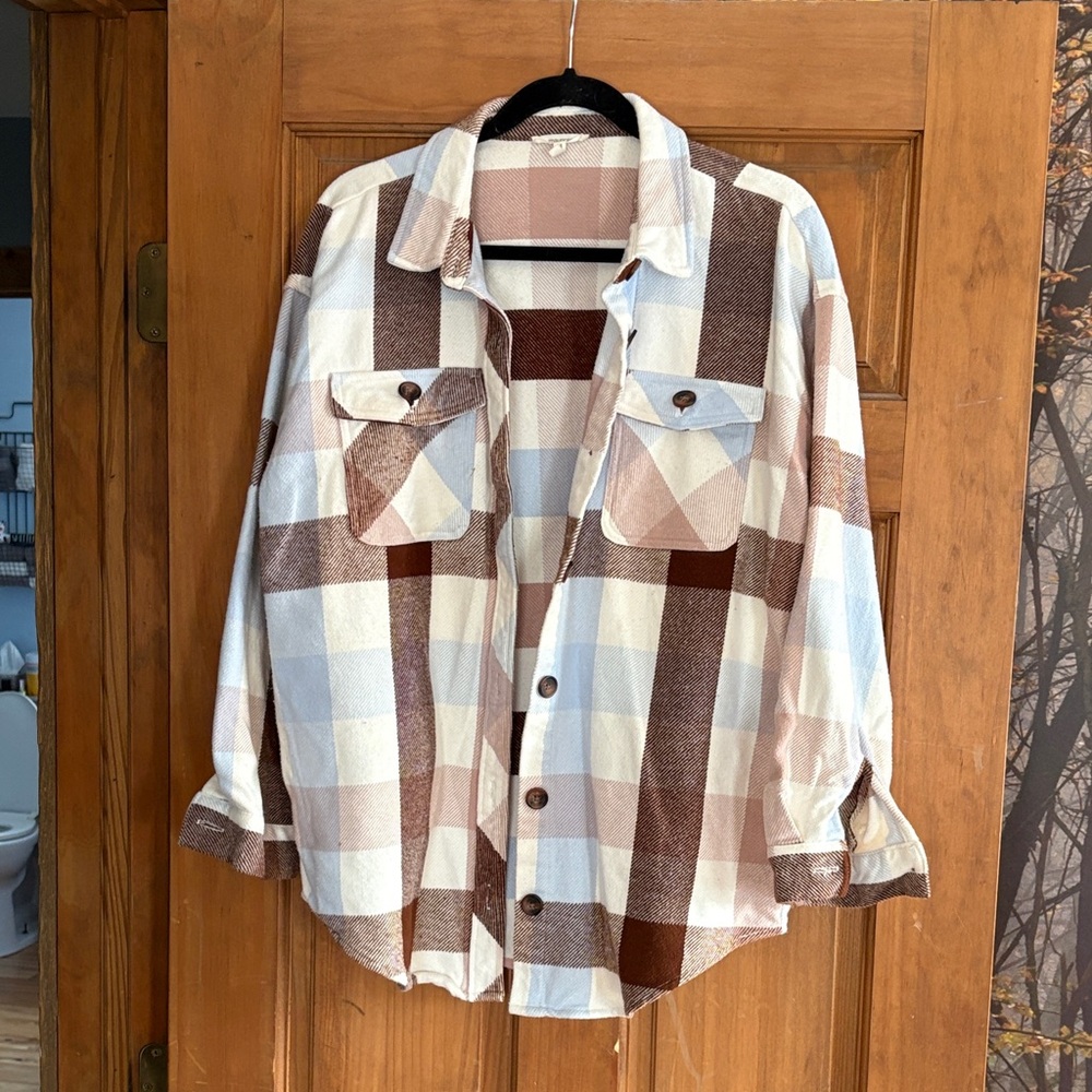 Maurices Plaid Button Down Shirt - Brown and Cream